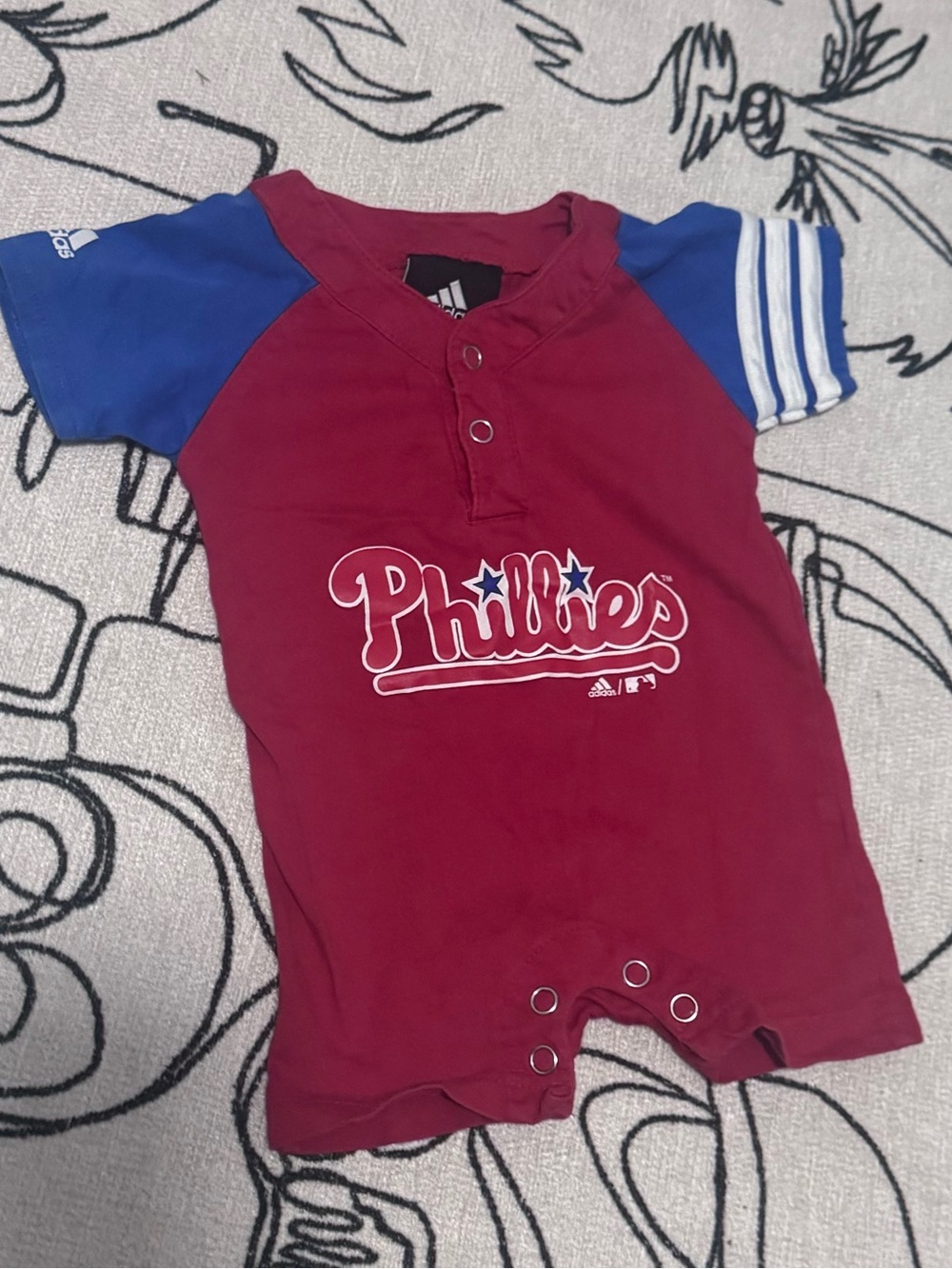 Phillies 0-3 Month Bodysuit Romper in Red with Blue Sleeves